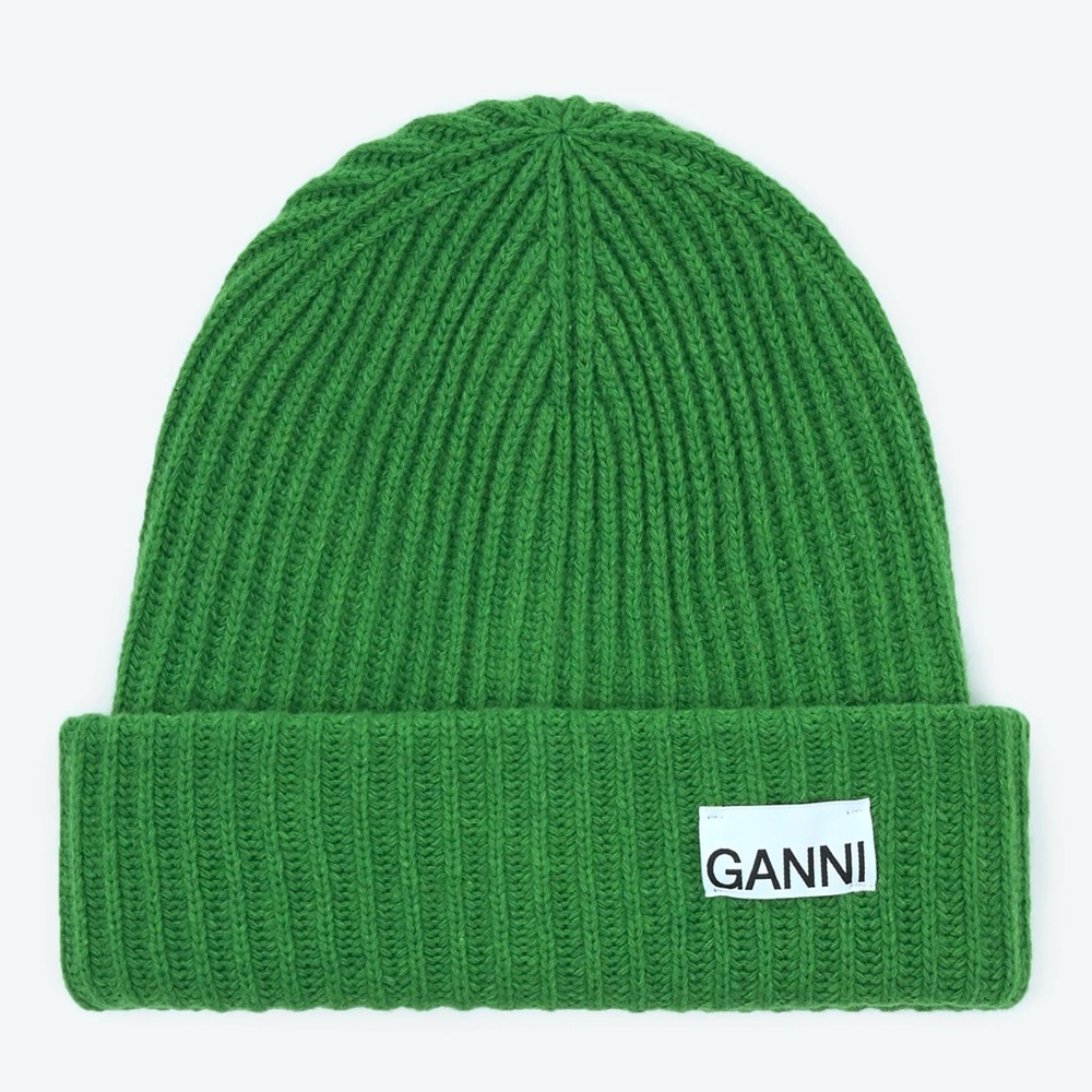 Green ganni wool beanie
